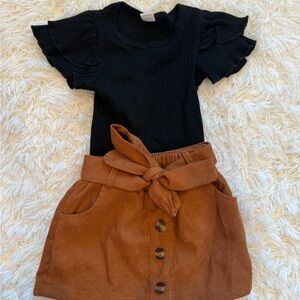 SHEIN Black Top and Brown Skirt Set for Kids